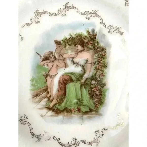 VTG ZS & Co Bavaria Lady With Cupid Decorative Porcelain Plate 7" Cherub Gold - Picture 3 of 10